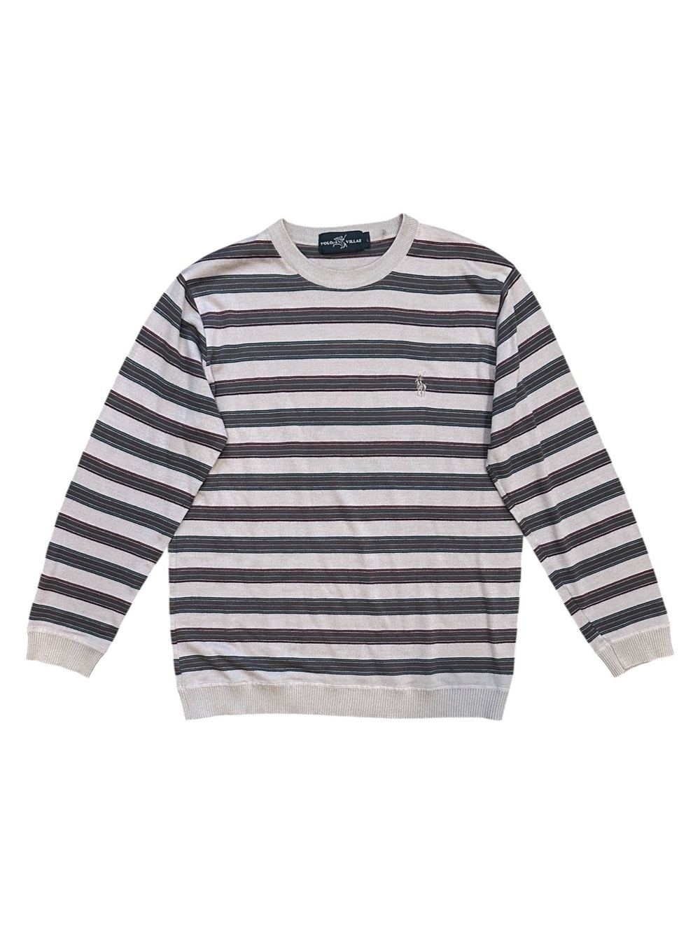 Polo Villae Retro Variegated Striped Crew Neck Long Sleeve Top Grey Multi Large - Picture 1 of 4